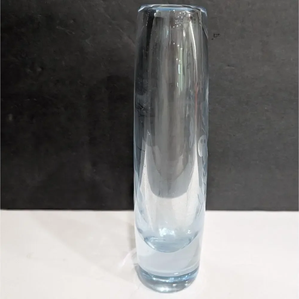 Vintage Kosta Boda Swedish Crystal Bud Vase by Vicke Lindstrand Etched Butterfly